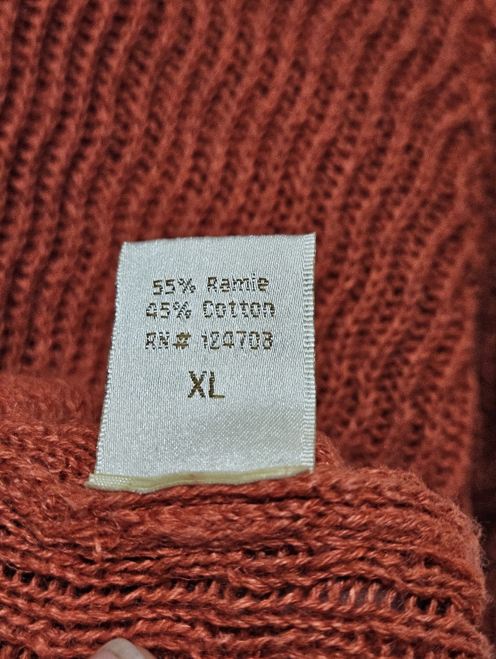 Baxter & Wells XL Ramie Cotton sweater cardigan burnt orange crochet knit button - Picture 10 of 16